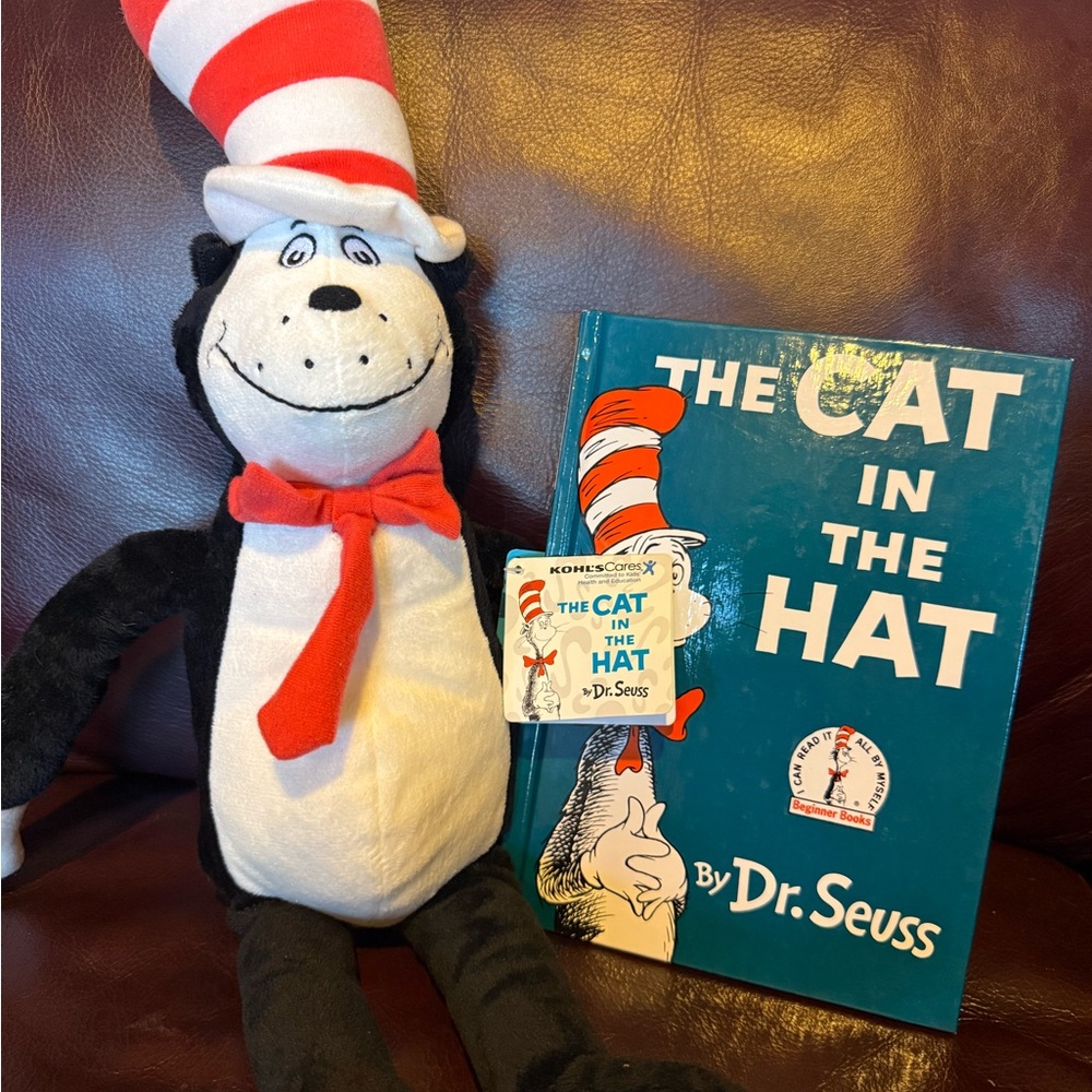 Dr. Seuss Black and White Cat Toy with Red Hat